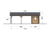Double Wooden Carport 5.5x6 m (18'x20') With Shed (44 mm), 2x6 m (7'x20') specification 2