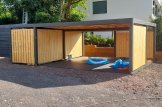 Double Wooden Carport With A Shed LUNA DUO F PLUS, 7.6x5.6 m, With A Side Wall customer 1