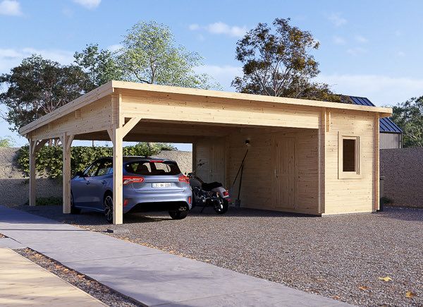 Double Wooden Carport MODERN DUO With A Shed 5.95x7.5 m (20’x25’) avp.ui.product_images.thumbnail 1
