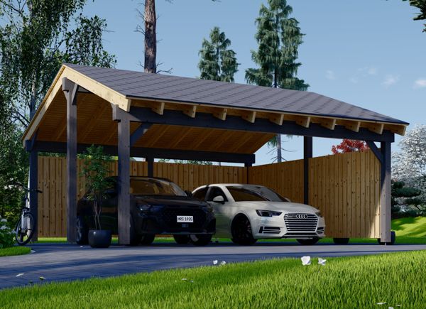 Double Wooden Carport LUNA DUO With L-shape Wall 6x6 m (20'x20') avp.ui.product_images.thumbnail 1