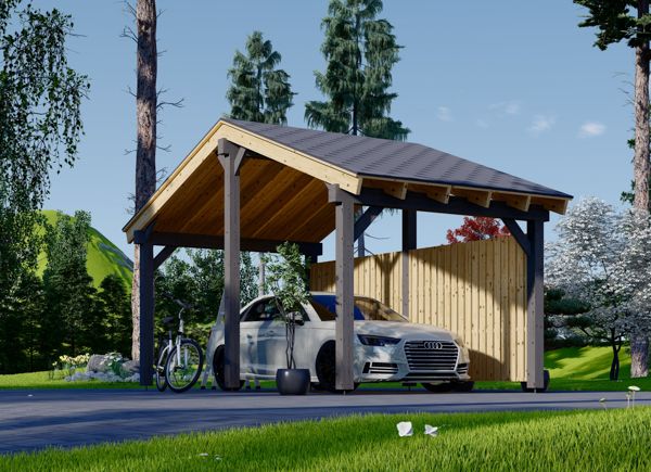 Single Wooden Carport LUNA With A Side Wall 3.2x6 m (10.5'x20') avp.ui.product_images.thumbnail 1