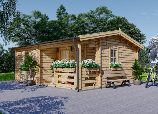 Garden Log Cabin NANTES (44+44 mm + Insulation), 6x4.7 m (20'x15'), 24 m² + 3.5 m² Terrace avp.ui.product_images.thumbnail 1