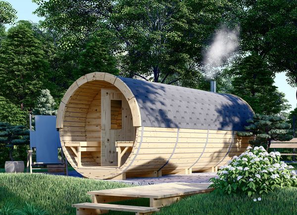 Outdoor Barrel Sauna With Changing Room HELGA 48 (46 mm), 4.8 m, ⌀ 1.97 m avp.ui.product_images.thumbnail 1