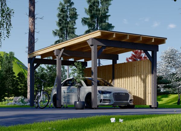 Single Wooden Carport LUNA F With A Side Wall 3.2x6 m (20'x20') avp.ui.product_images.thumbnail 1