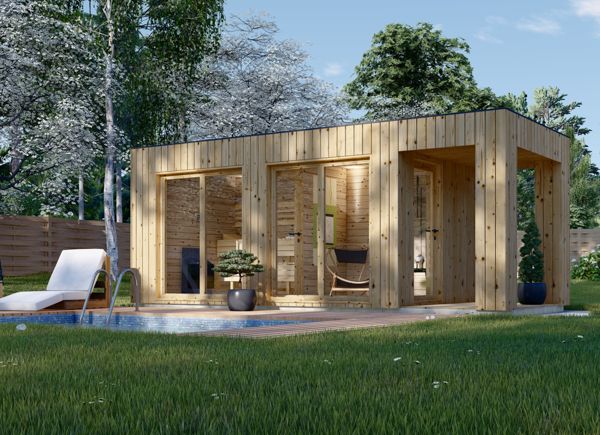 Outdoor Sauna With Changing Room DELLA (34 mm + Cladding), 4,6 x 2,6 m, 9,3 m², Terrace 3,6 m² avp.ui.product_images.thumbnail 1