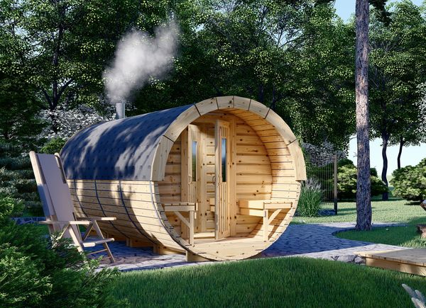 Outdoor Barrel Sauna With Changing Room HELGA 59 (46 mm), 5.9 m, ⌀ 1.97 m avp.ui.product_images.thumbnail 1