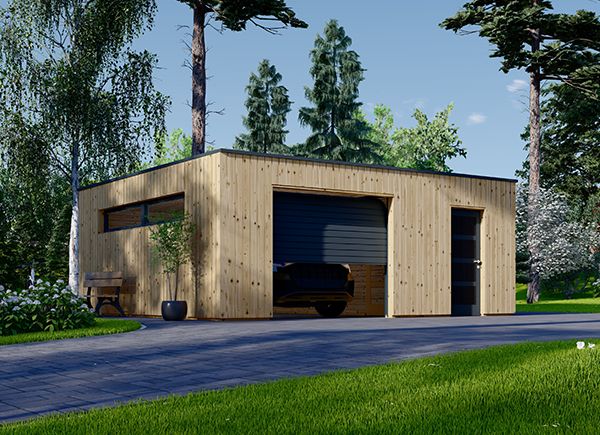 Single Wooden Garage With A Shed SILVIA F PLUS (34 mm + Cladding), 6x6 m (20'x20'), 36 m² avp.ui.product_images.thumbnail 1