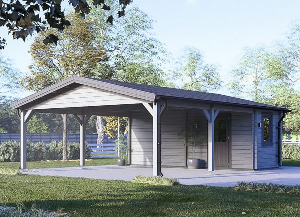 Double Wooden Carport 5.5x6 m (18'x20') With Shed (44 mm), 2x6 m (7'x20') avp.ui.product_images.thumbnail 1
