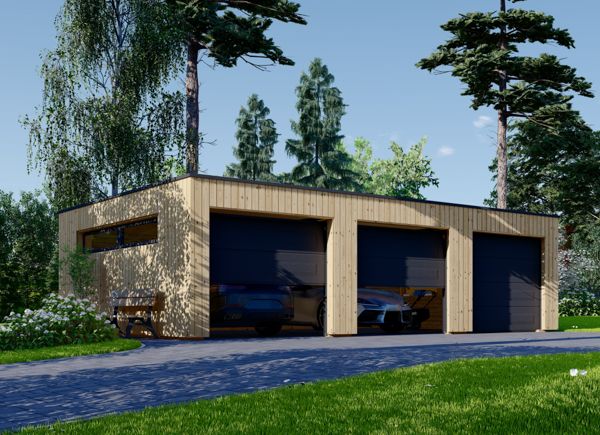 Triple Wooden Garage With Flat Roof SILVIA TRIO F (34 mm + Cladding), 9x6 m (30'x20'), 54 m² avp.ui.product_images.thumbnail 1