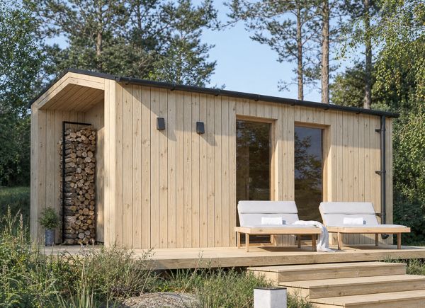 Wooden Sauna SERENE 3 with Changing Room & Porch | Natural Pine – 5.44×2.64 m (18'×9'), 10.65 m² thumbnail 1