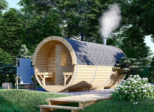 Outdoor Barrel Sauna With Changing Room HELGA 40 (46 mm), 4.0 m, ⌀ 1.97 m avp.ui.product_images.thumbnail 1
