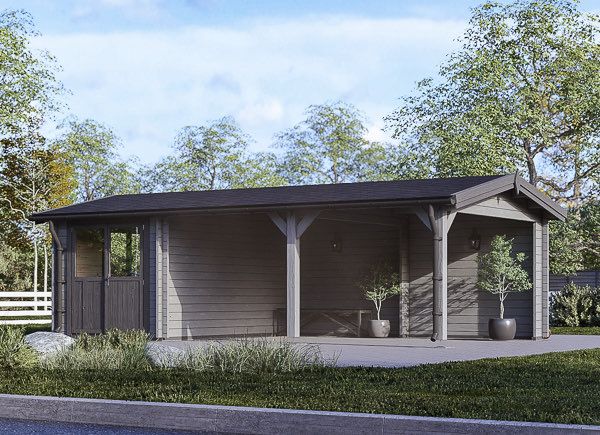 Single Wooden Carport 4x5 m (13'x16') With Shed (44 mm), 4x2.5 m (13'x8') avp.ui.product_images.thumbnail 1