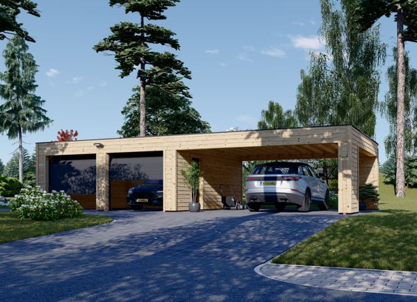 Double Wooden Garage SILVIA F (34 mm + cladding), 6x6m (20'x20'), With Double Carport 6x6 m (20'x20') avp.ui.product_images.thumbnail 1