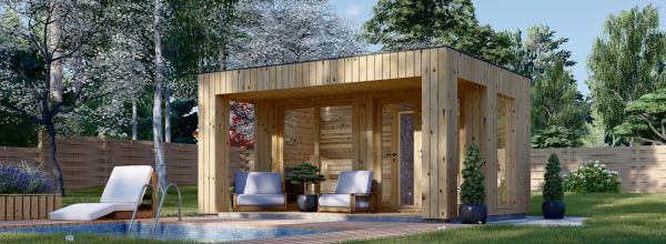 Outdoor Sauna With Changing Room DELLA (34 mm + Cladding), 4,6 x 2,1 m, 7,2 m², Terrace 6,7 m²