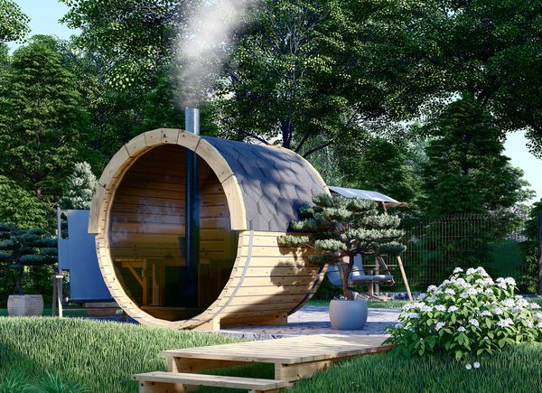 Outdoor Barrel Sauna HELGA 17 (46 mm), 1.7 m, ⌀ 1.97 m With Panoramic Window (Full Height) avp.ui.product_images.thumbnail 1