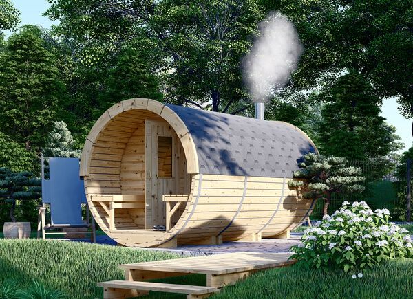 Outdoor Barrel Sauna With Changing Room HELGA 35 (46 mm), 3.5 m, ⌀ 1.97 m avp.ui.product_images.thumbnail 1