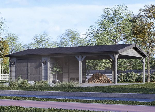 Single Wooden Garage MULTI (44 mm) 4x6 m (13'x20') with Double Carport 5.5x6 m (18'x20') avp.ui.product_images.thumbnail 1