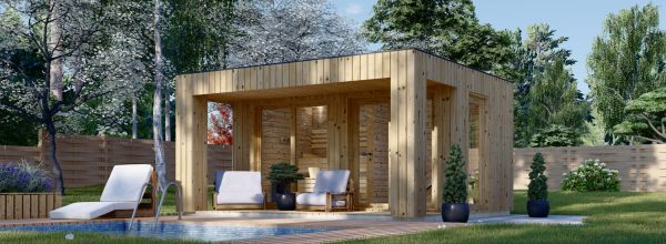 Outdoor Sauna With Changing Room DELLA (34 mm + Cladding), 4,6 x 2,6 m, 9,3 m², Terrace 6,7 m²