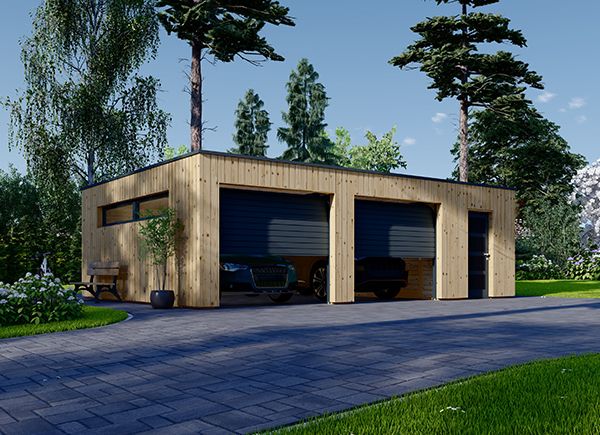 Double Wooden Garage With A Shed SILVIA DUO F PLUS (34 mm + Cladding), 8x6 m (26'x20'), 48 m² avp.ui.product_images.thumbnail 1