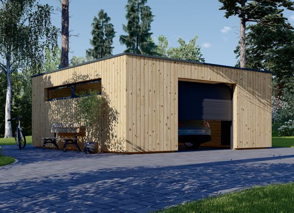 Single Wooden Garage With Flat Roof SILVIA F (34 mm + Cladding), 6x6 m (20'x20'), 36 m² avp.ui.product_images.thumbnail 1