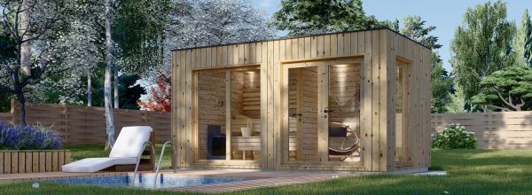 Outdoor Sauna With Changing Room DELLA (34 mm + Cladding), 4,6 x 2,6 m, 9,3 m²