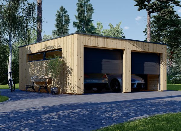 Double Wooden Garage With Flat Roof SILVIA DUO F (34 mm + Cladding), 6x6 m (20'x20'), 36 m² avp.ui.product_images.thumbnail 1