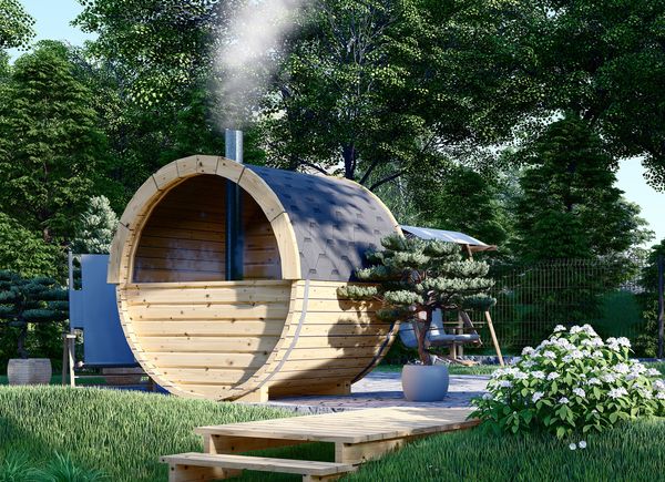 Outdoor Barrel Sauna HELGA 17 (46 mm), 1.7 m, ⌀ 1.97 m With Panoramic Window (Half-Height) avp.ui.product_images.thumbnail 1