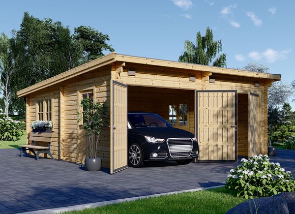 Double Wooden Garage with Flat Roof MODERN (44 mm), 6x6 m (20'x20'), 36 m² avp.ui.product_images.thumbnail 1