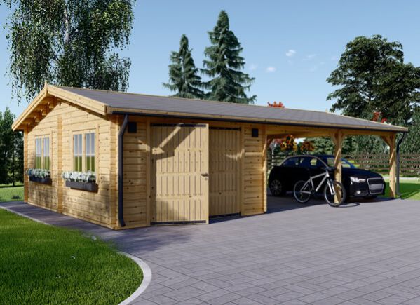 Single Wooden Garage MULTI (44 mm) 4x6 m (13'x20') with Double Carport 5.5x6 m (18'x20') avp.ui.product_images.thumbnail 1