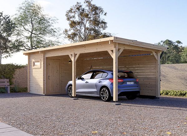 Single Wooden Carport MODERN With A Shed 8x3 m (26’x10’) avp.ui.product_images.thumbnail 1