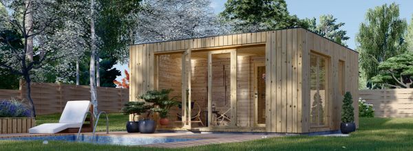 Outdoor Sauna With Changing Room DELLA (34 mm + Cladding), 5,1 x 5,1 m, 22 m²