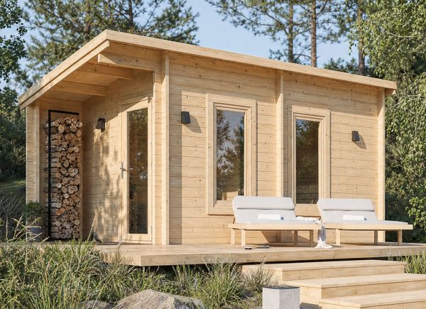 Wooden Sauna VIGOR 3 with Changing Room & Porch | Solid Log – 5.30×2.50 m (17'×8'), 10.95 m² thumbnail 1