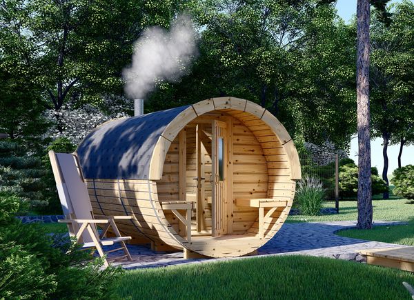 Outdoor Barrel Sauna With Changing Room HELGA 45 (46 mm), 4.5 m, ⌀ 1.97 m avp.ui.product_images.thumbnail 1