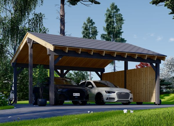 Double Wooden Carport LUNA DUO With A Side Wall 6x6 m (20'x20') avp.ui.product_images.thumbnail 1