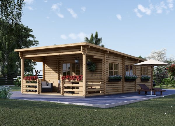 Residential Log Cabin With A Flat Roof And Terrace HYMER (Insulated PLUS, 44 + 44 mm), 42 m² + 10 m² avp.ui.product_images.thumbnail 1