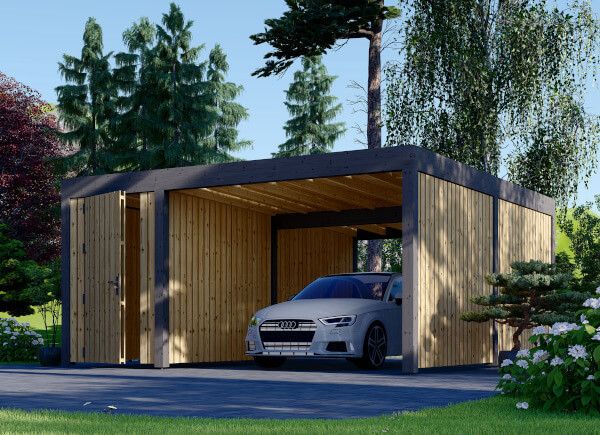 Single Wooden Carport With A Shed LUNA F PLUS, 4.9x5.6 m, With A Side Wall avp.ui.product_images.thumbnail 1