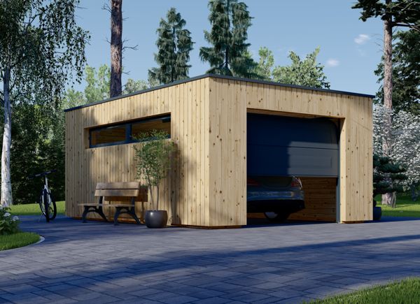 Single Wooden Garage With Flat Roof SILVIA F (34 mm + Cladding), 4x6 m (13'x20'), 24 m² avp.ui.product_images.thumbnail 1