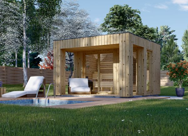 Outdoor Sauna DELLA (34 mm + Cladding), 3,6 x 2,1 m, 5,5 m², Terrace 5 m² avp.ui.product_images.thumbnail 1