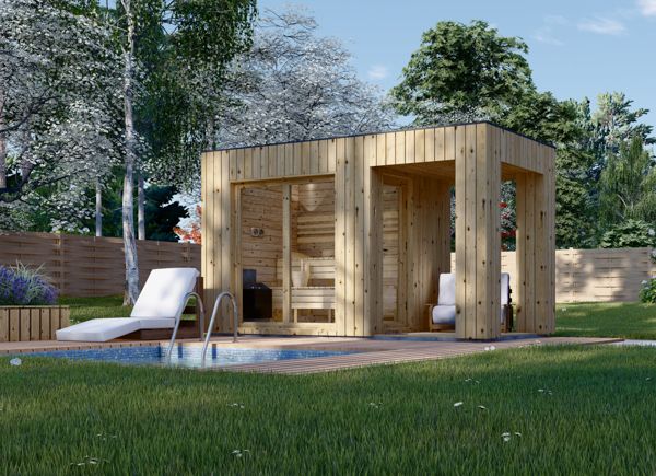 Outdoor Sauna DELLA (34 mm + Cladding), 2,6 x 2,1 m, 3,8 m², Terrace 3 m² avp.ui.product_images.thumbnail 1
