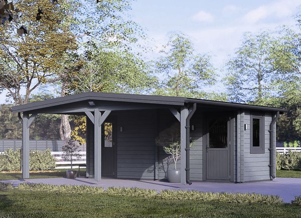 Single Wooden Carport 3x6 m (10'x20') With Shed (44 mm), 2x6 m (7'x20') avp.ui.product_images.thumbnail 1