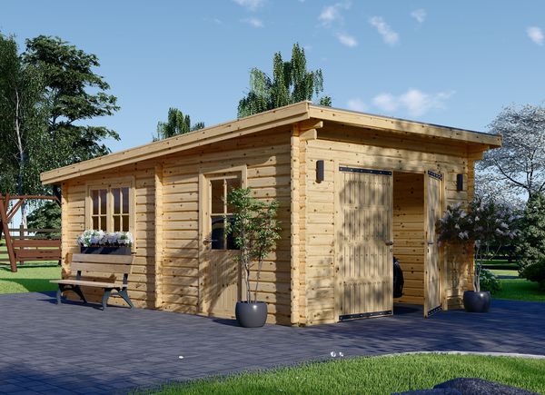 Flat roof wooden garages of various shapes and sizes
