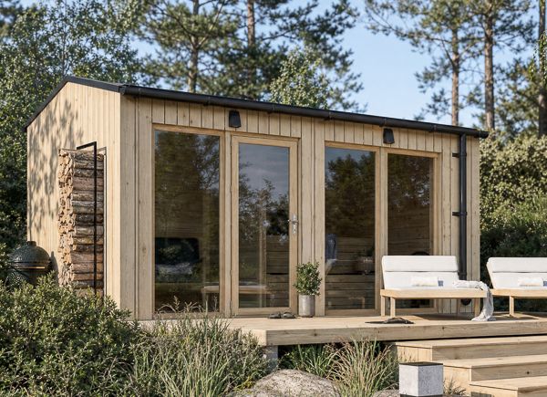 Wooden Sauna SERENE 2 with Changing Room | Natural Pine – 4.64×2.64 m (15'×9'), 9.35 m² thumbnail 1