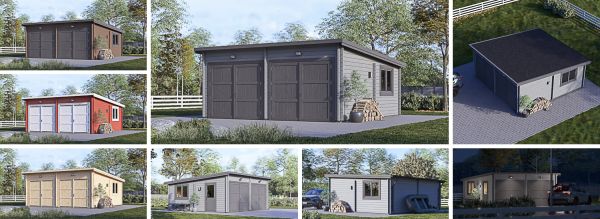 Double Wooden Garage with Flat Roof MODERN (44 mm), 6x6 m (20'x20'), 36 m² — Quick Garden