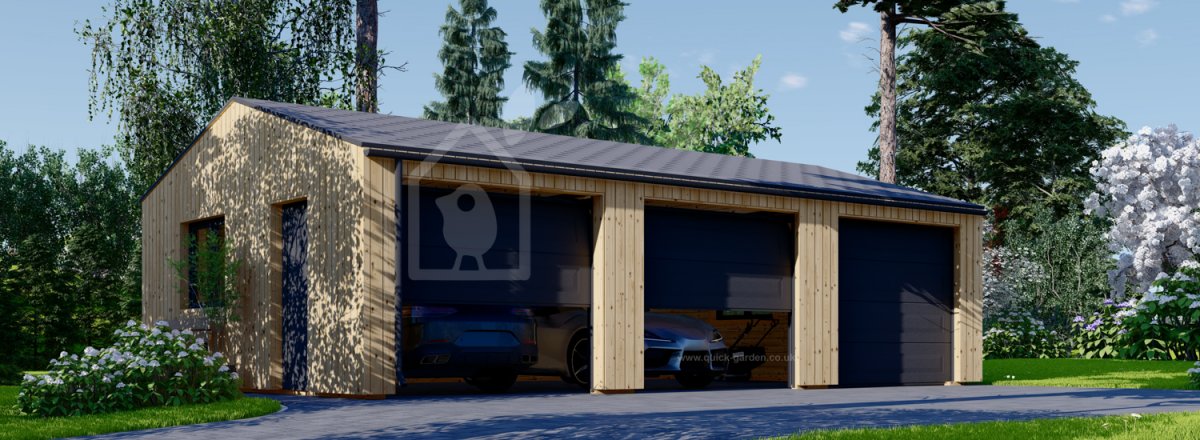 Triple Wooden Garage SILVIA TRIO (34 mm + Cladding), 9x6 m (30'x20
