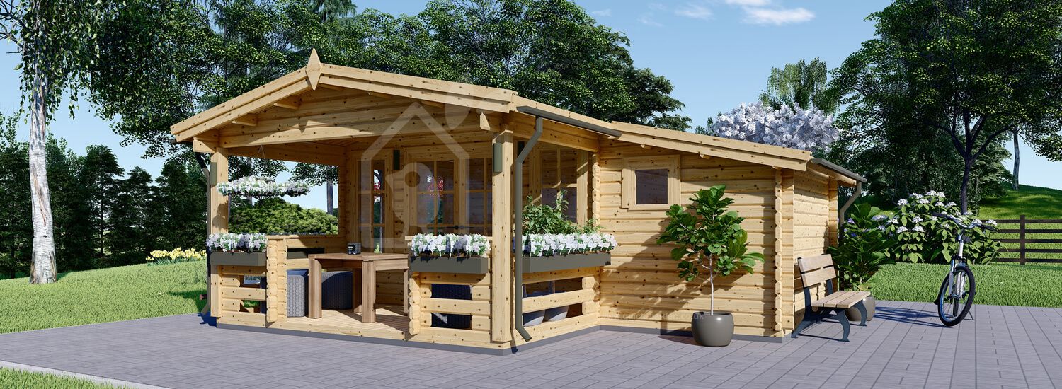Log Cabin ISLA (44 mm), 6x5 m (20'x16'), 18 m² WIith 7 m² Terrace visualization 1