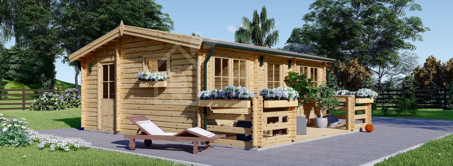 Log Cabin ALTURA (Insulated PLUS, 44 + 44 mm), 31 m² With 8 m² Terrace visualization 1