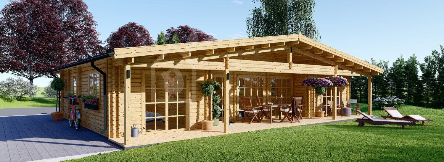 Log Cabin House RIVIERA (44+44 mm + Insulation PLUS, BRF), 100 m² + 20 m² Terrace visualization 1