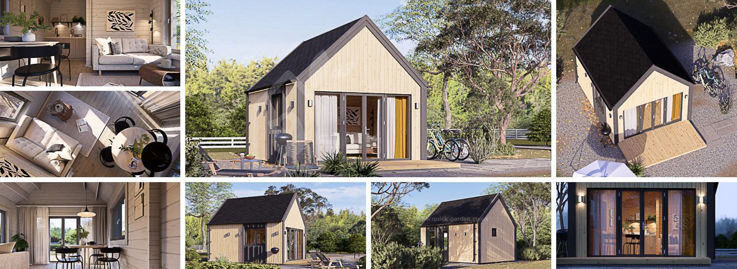 Log Cabin SALLY (34 mm + Cladding + Insulation), 20 m² visualization 1