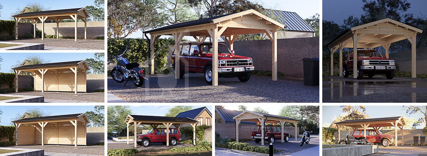 Single Wooden Carport CLASSIC, 3x6 m (10'x20'), 18 m² visualization 1