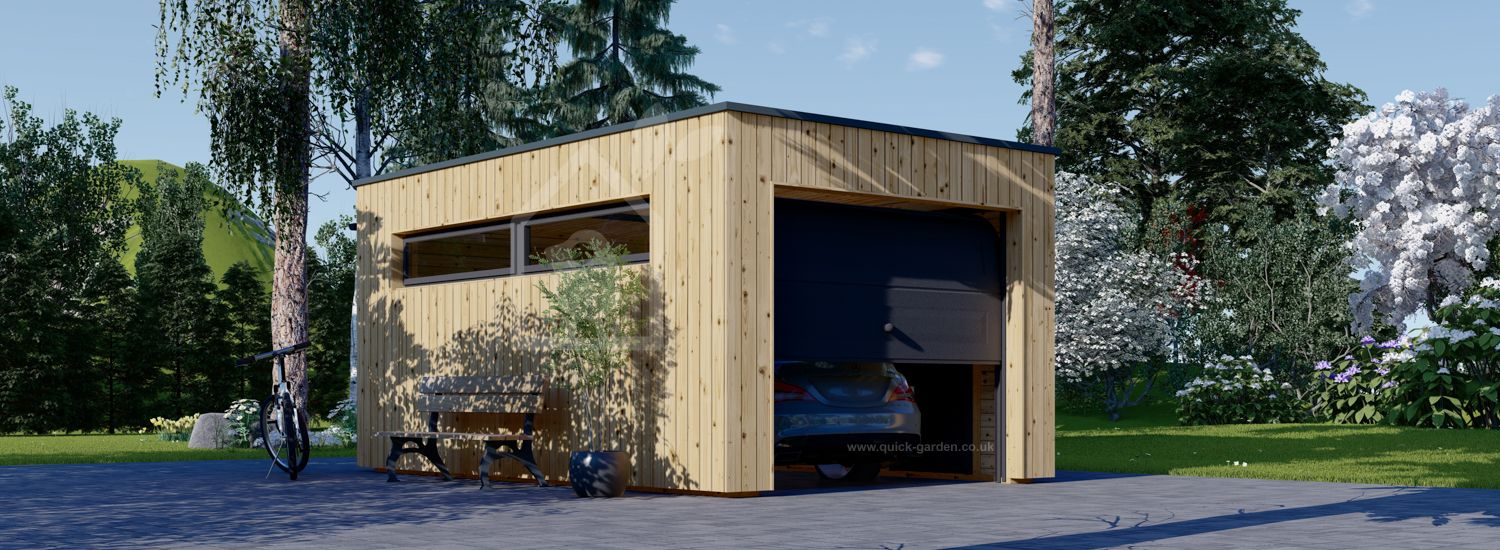 Single Wooden Garage With Flat Roof SILVIA F (34 mm + Cladding), 3.2x5.2 m (11'x17'), 16.6 m² visualization 1